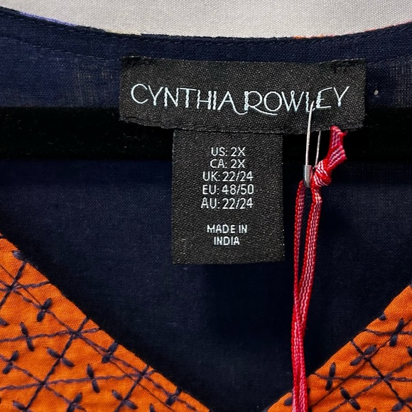 Cynthia Rowley Boho Multicolor Floral Ribbon Peasant Blouse Sz 2X - Picture 2 of 6